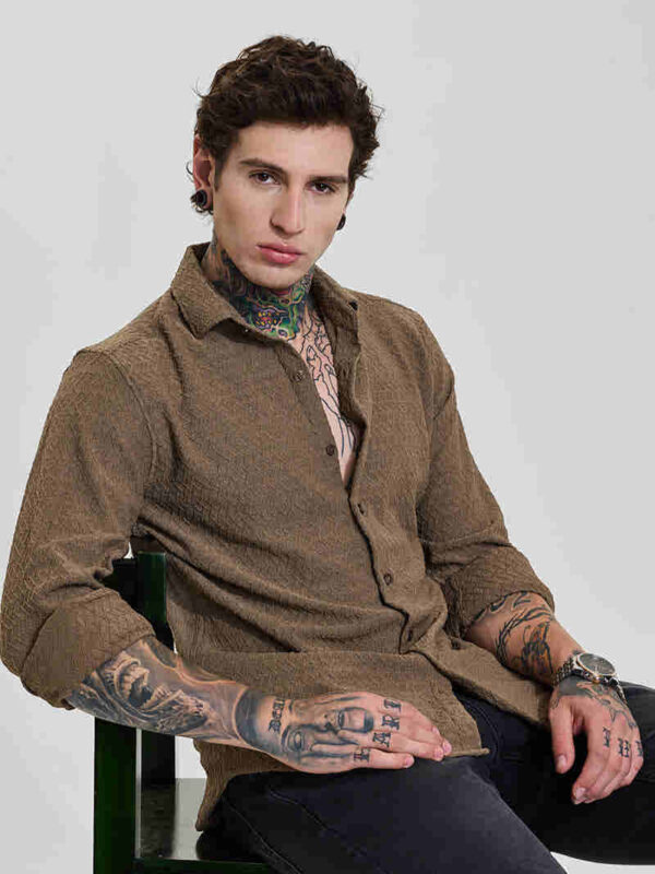 Dark Brown Textured Slim Fit Shirt