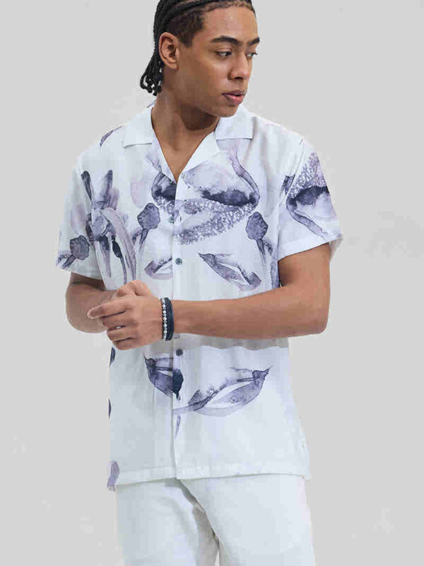 White Abstract Cuban Box Fit Shirt