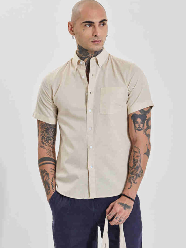 Beige Solid Slim Fit Shirt