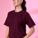 CUPID Women Solid Round Neck Cotton Oversized T-shirt