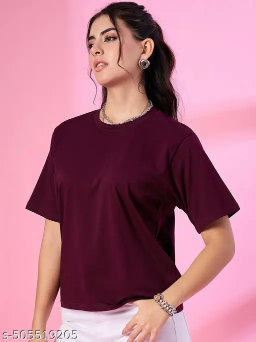 CUPID Women Solid Round Neck Cotton Oversized T-shirt